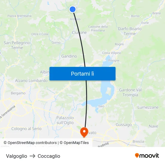 Valgoglio to Coccaglio map