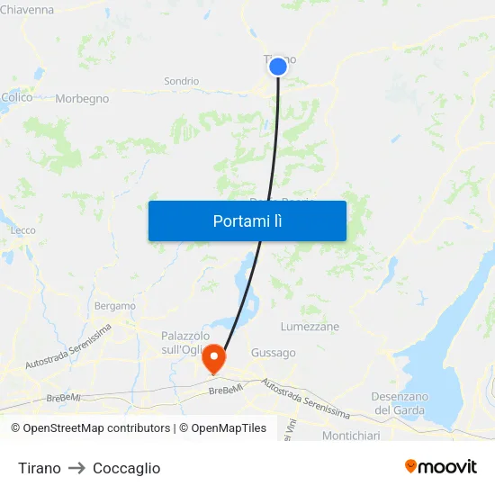 Tirano to Coccaglio map