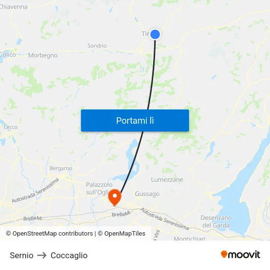 Sernio to Coccaglio map