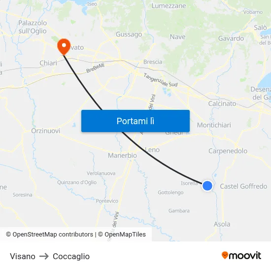 Visano to Coccaglio map