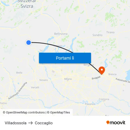 Villadossola to Coccaglio map
