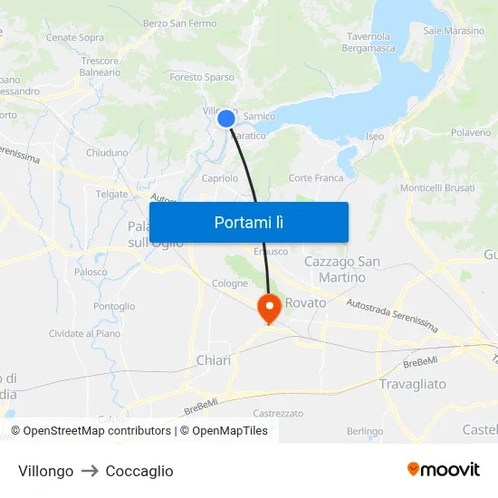 Villongo to Coccaglio map