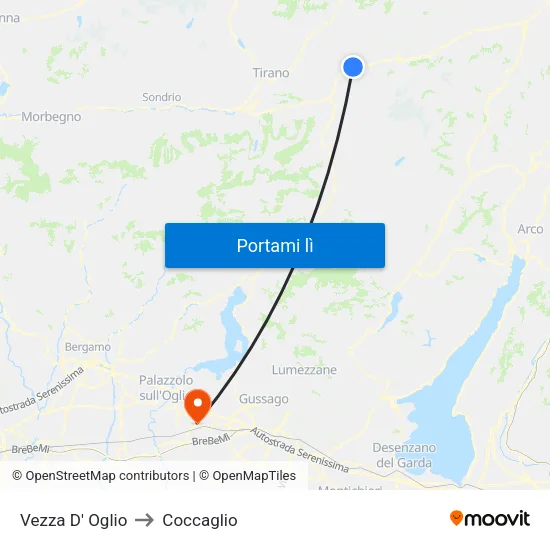 Vezza D' Oglio to Coccaglio map