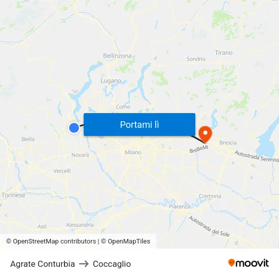Agrate Conturbia to Coccaglio map