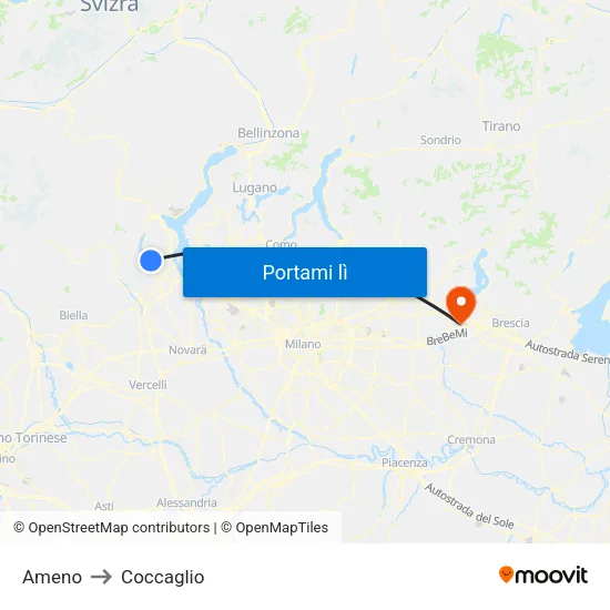 Ameno to Coccaglio map
