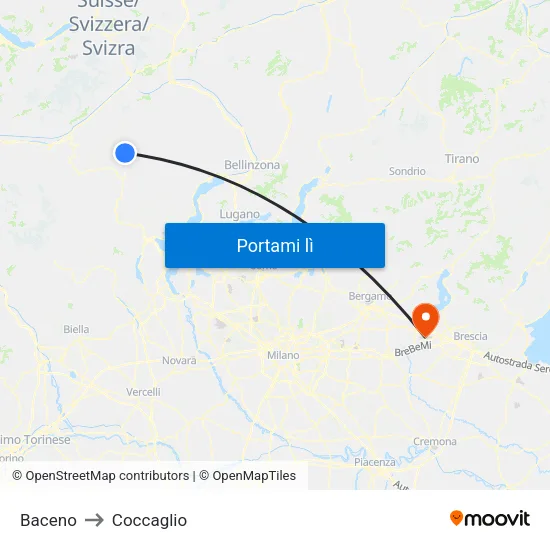 Baceno to Coccaglio map