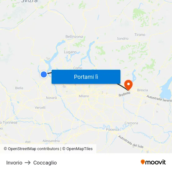 Invorio to Coccaglio map