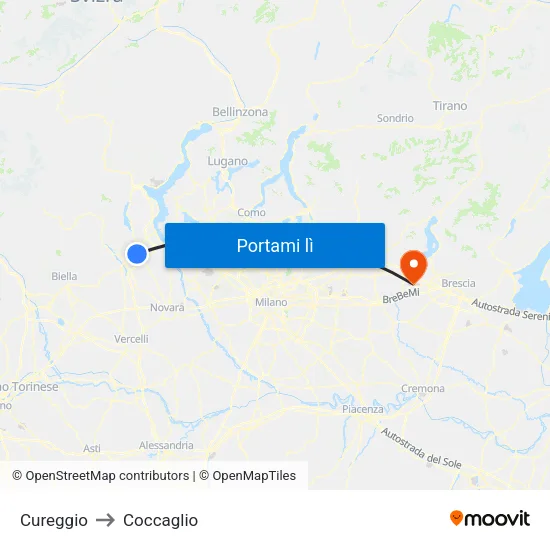 Cureggio to Coccaglio map