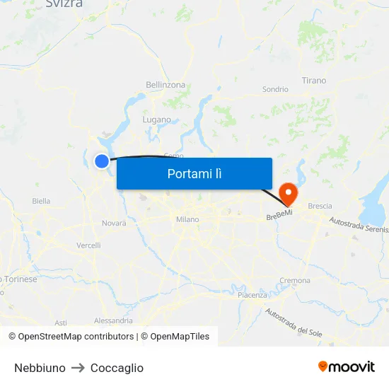 Nebbiuno to Coccaglio map
