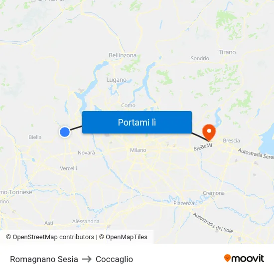 Romagnano Sesia to Coccaglio map
