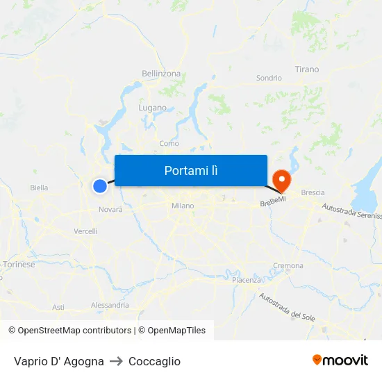 Vaprio D' Agogna to Coccaglio map