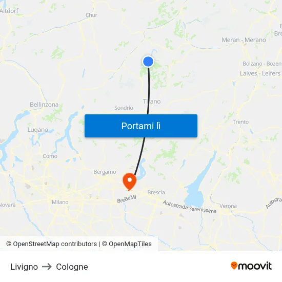 Livigno to Cologne map