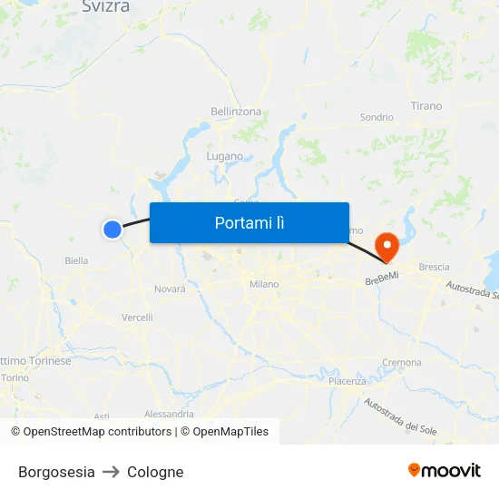 Borgosesia to Cologne map