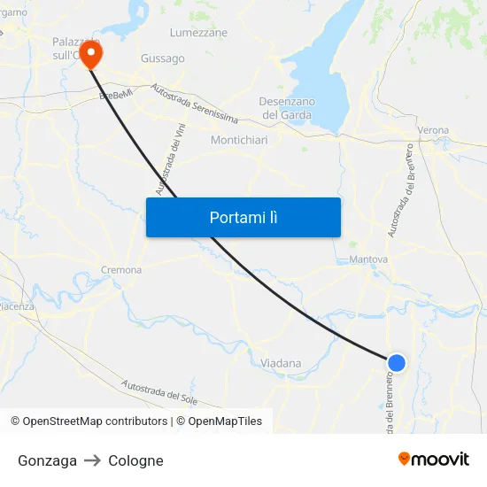 Gonzaga to Cologne map