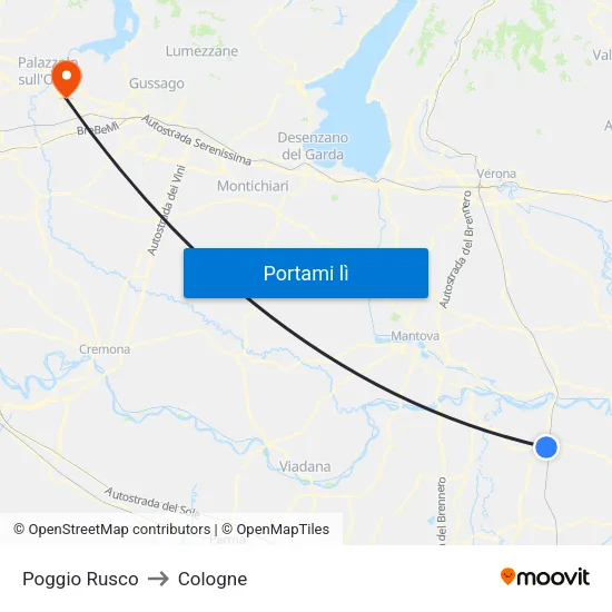 Poggio Rusco to Cologne map