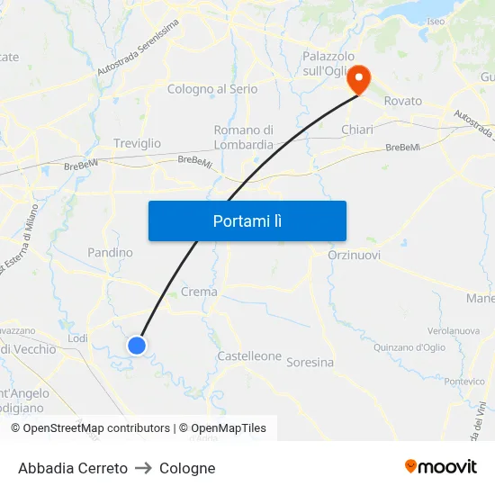 Abbadia Cerreto to Cologne map