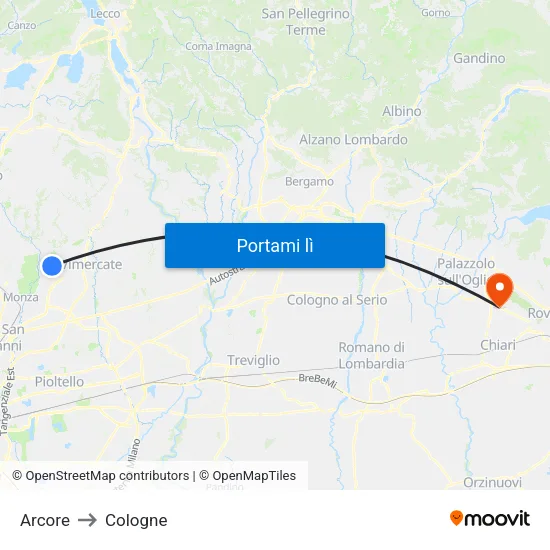 Arcore to Cologne map