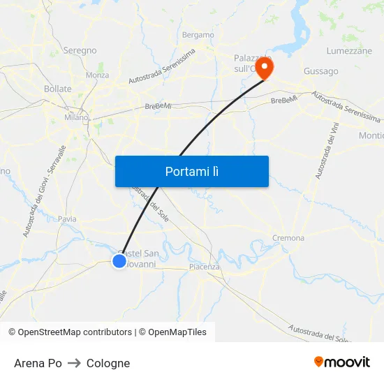 Arena Po to Cologne map