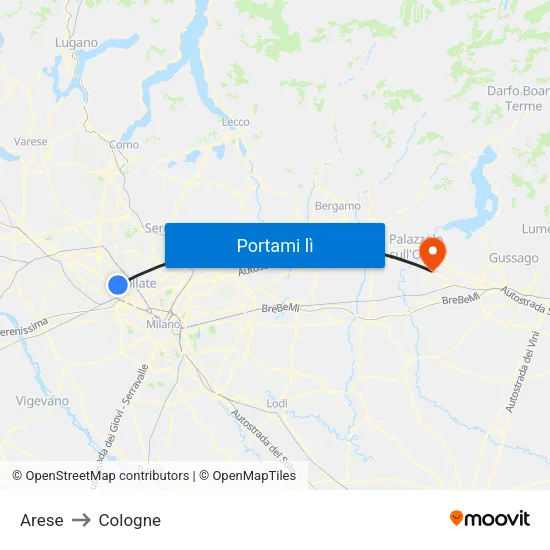 Arese to Cologne map