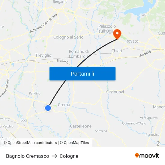 Bagnolo Cremasco to Cologne map