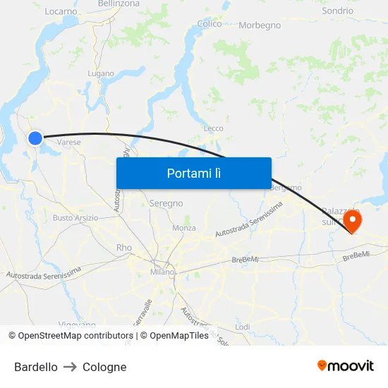 Bardello to Cologne map