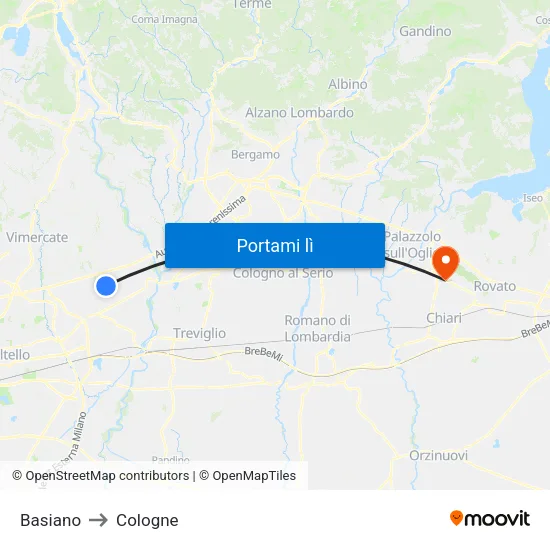 Basiano to Cologne map