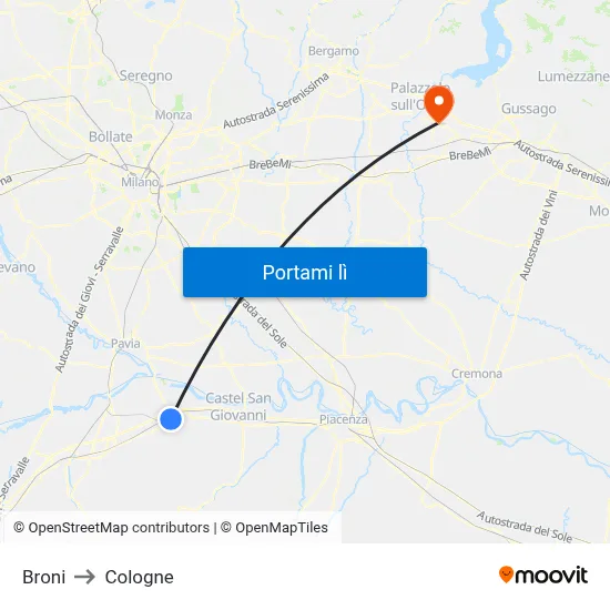 Broni to Cologne map