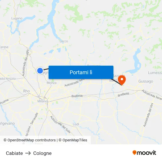 Cabiate to Cologne map