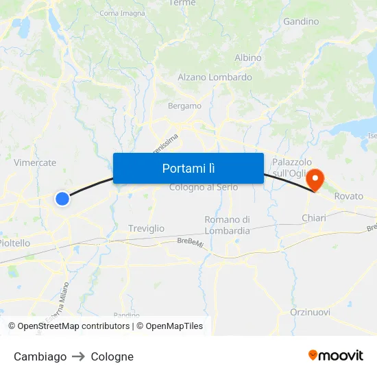 Cambiago to Cologne map