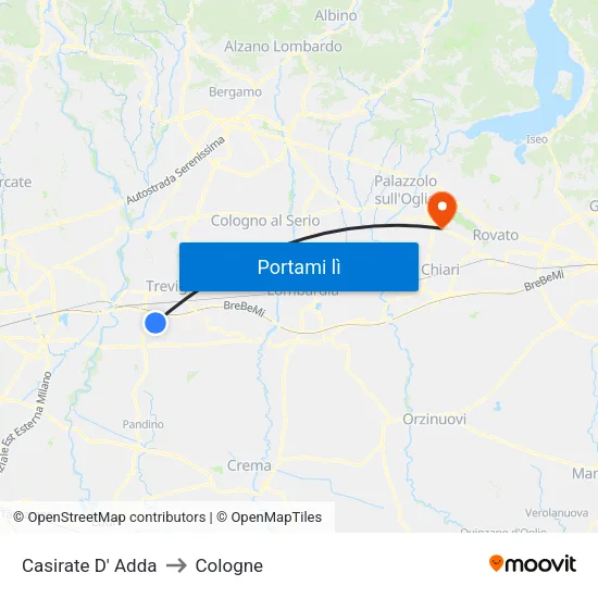 Casirate D' Adda to Cologne map