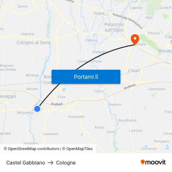 Castel Gabbiano to Cologne map