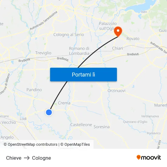 Chieve to Cologne map
