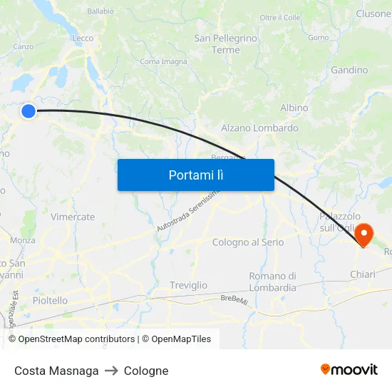 Costa Masnaga to Cologne map