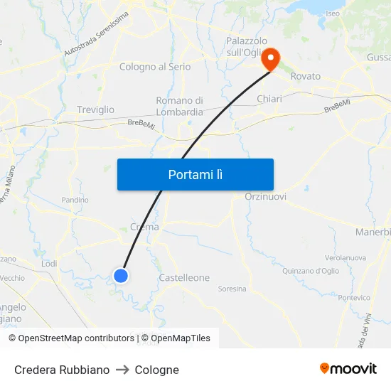 Credera Rubbiano to Cologne map