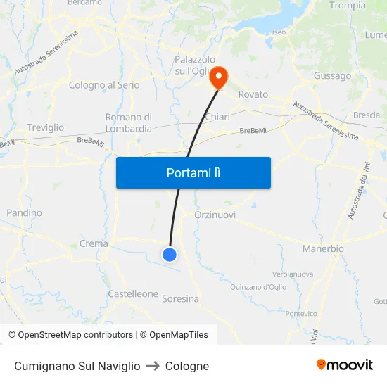 Cumignano Sul Naviglio to Cologne map