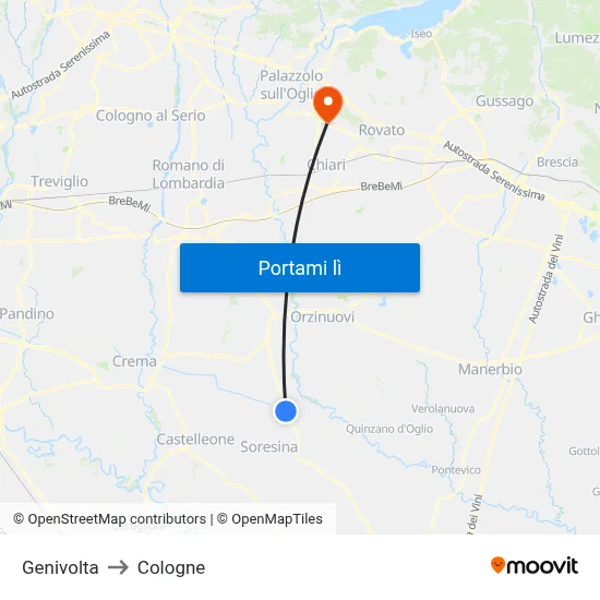 Genivolta to Cologne map