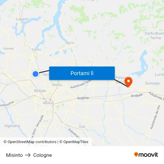 Misinto to Cologne map