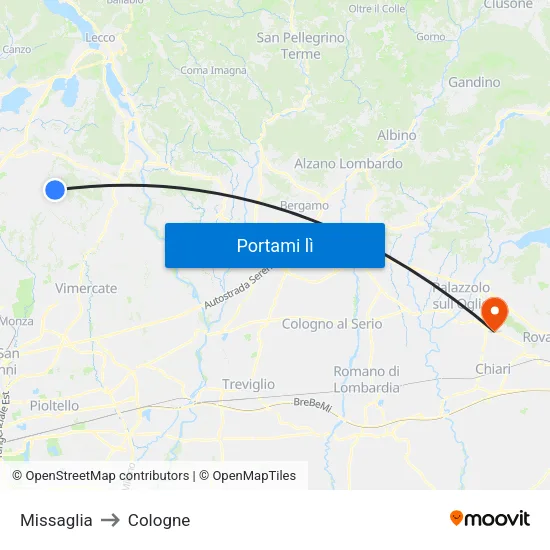 Missaglia to Cologne map