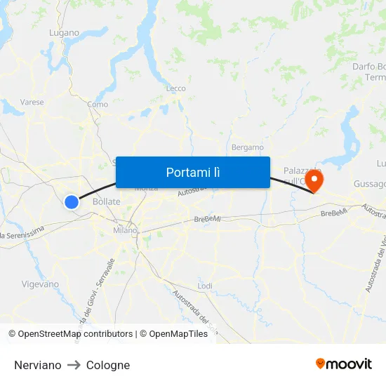 Nerviano to Cologne map