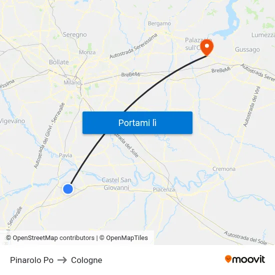 Pinarolo Po to Cologne map