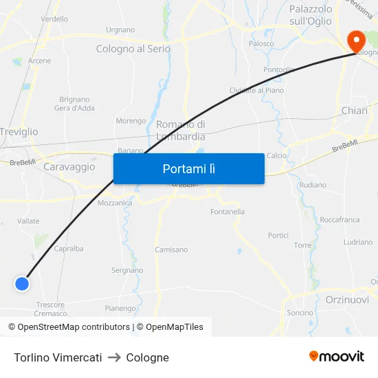 Torlino Vimercati to Cologne map