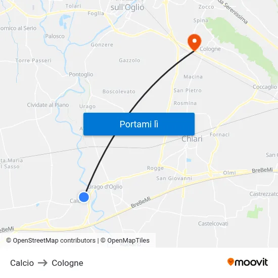 Calcio to Cologne map