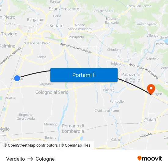 Verdello to Cologne map