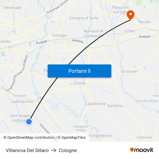 Villanova Del Sillaro to Cologne map