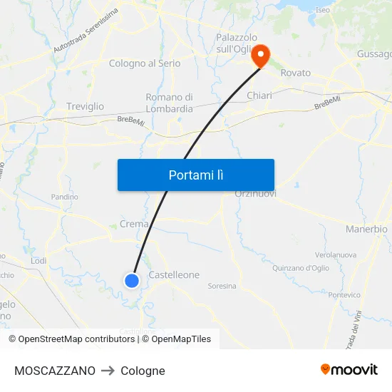 MOSCAZZANO to Cologne map