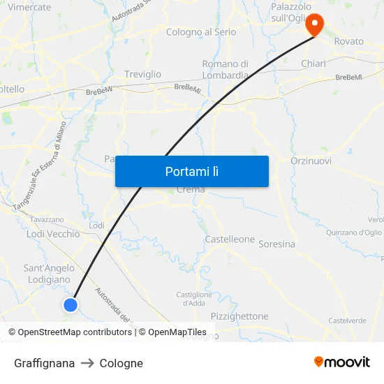 Graffignana to Cologne map
