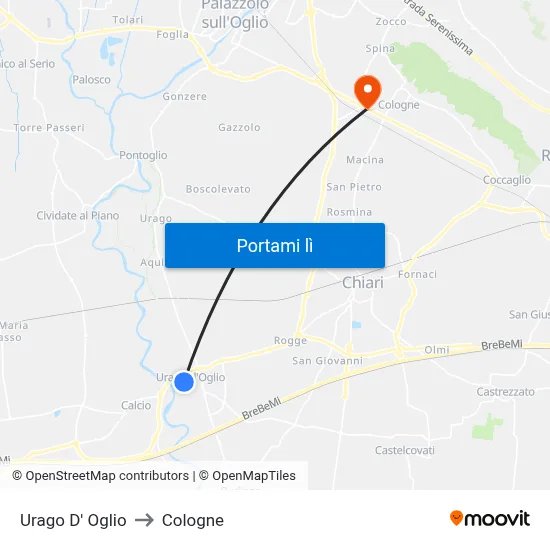 Urago D' Oglio to Cologne map