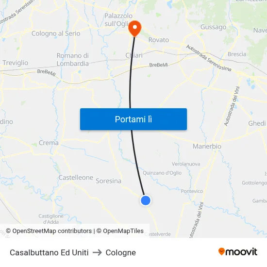 Casalbuttano Ed Uniti to Cologne map