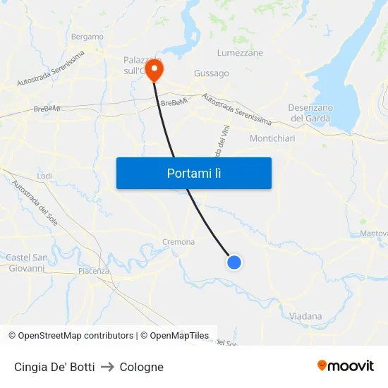 Cingia De' Botti to Cologne map