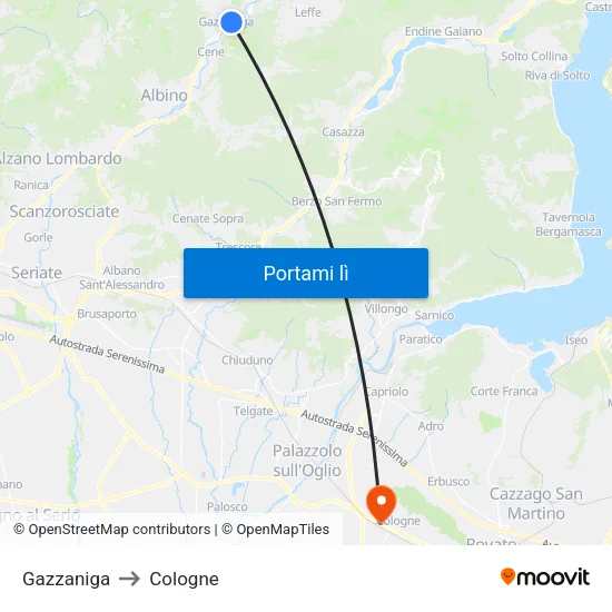 Gazzaniga to Cologne map